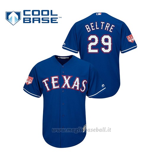 Maglia Baseball Uomo Texas Rangers Adrian Beltre 2019 Entrenamiento De Primavera Cool Base Blu